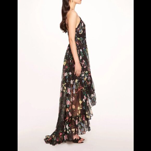 NWT Marchesa Notte Flowering Floral Keyhole High Low Gown Black Combo Size 6 - Picture 2 of 16